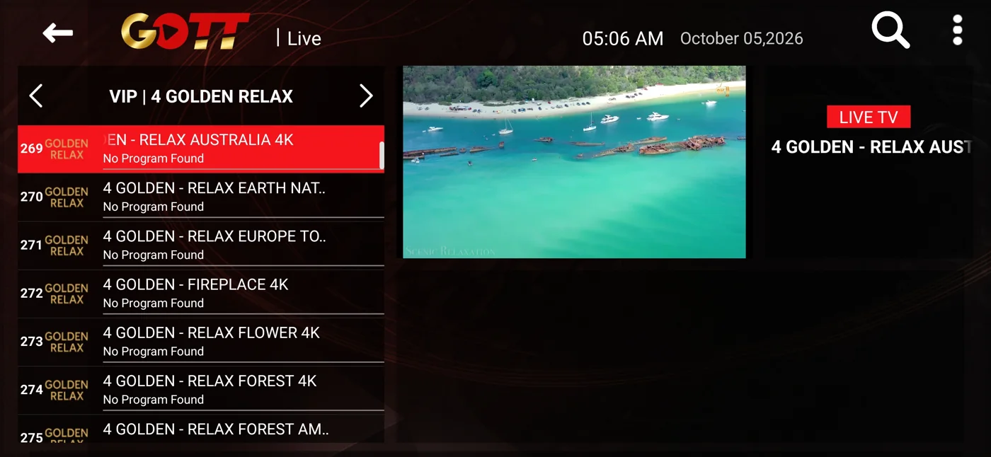 Golden Smart programme details and current channel preview