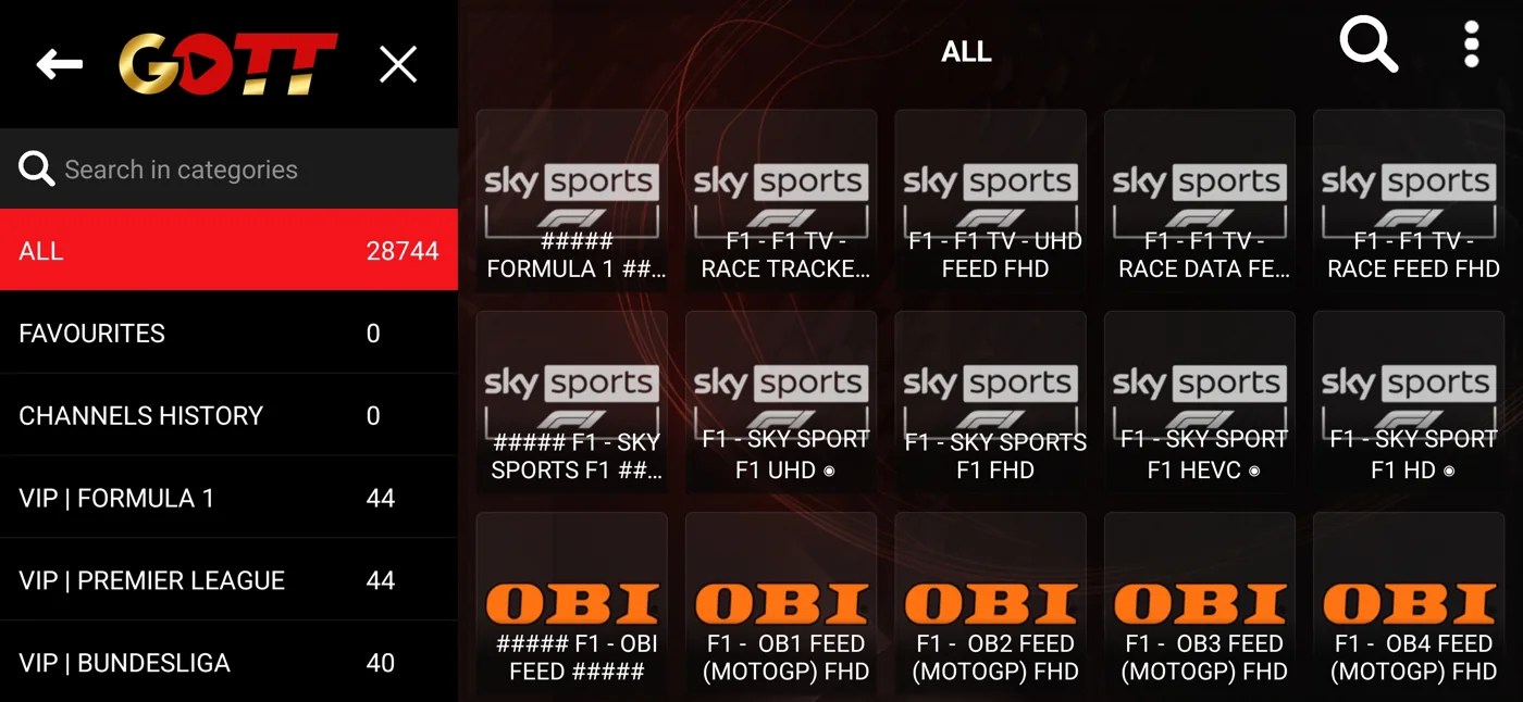 Golden Smart sports categories and channel cards