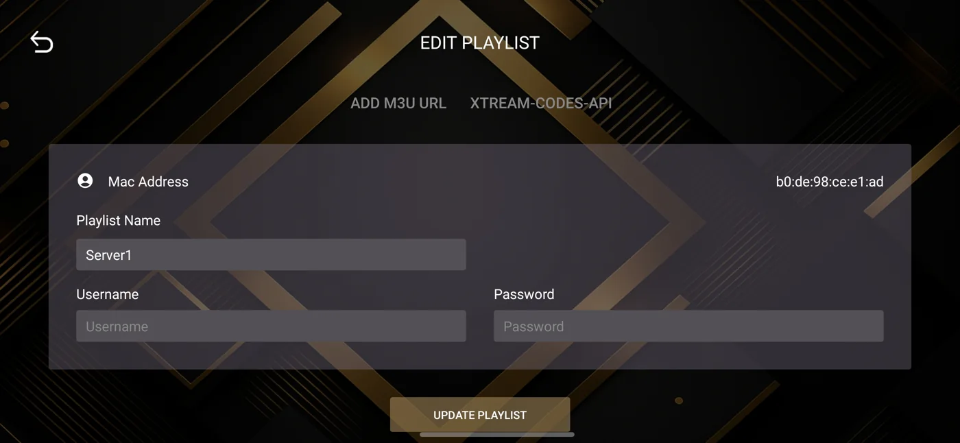 IBOGOLD blank playlist login form