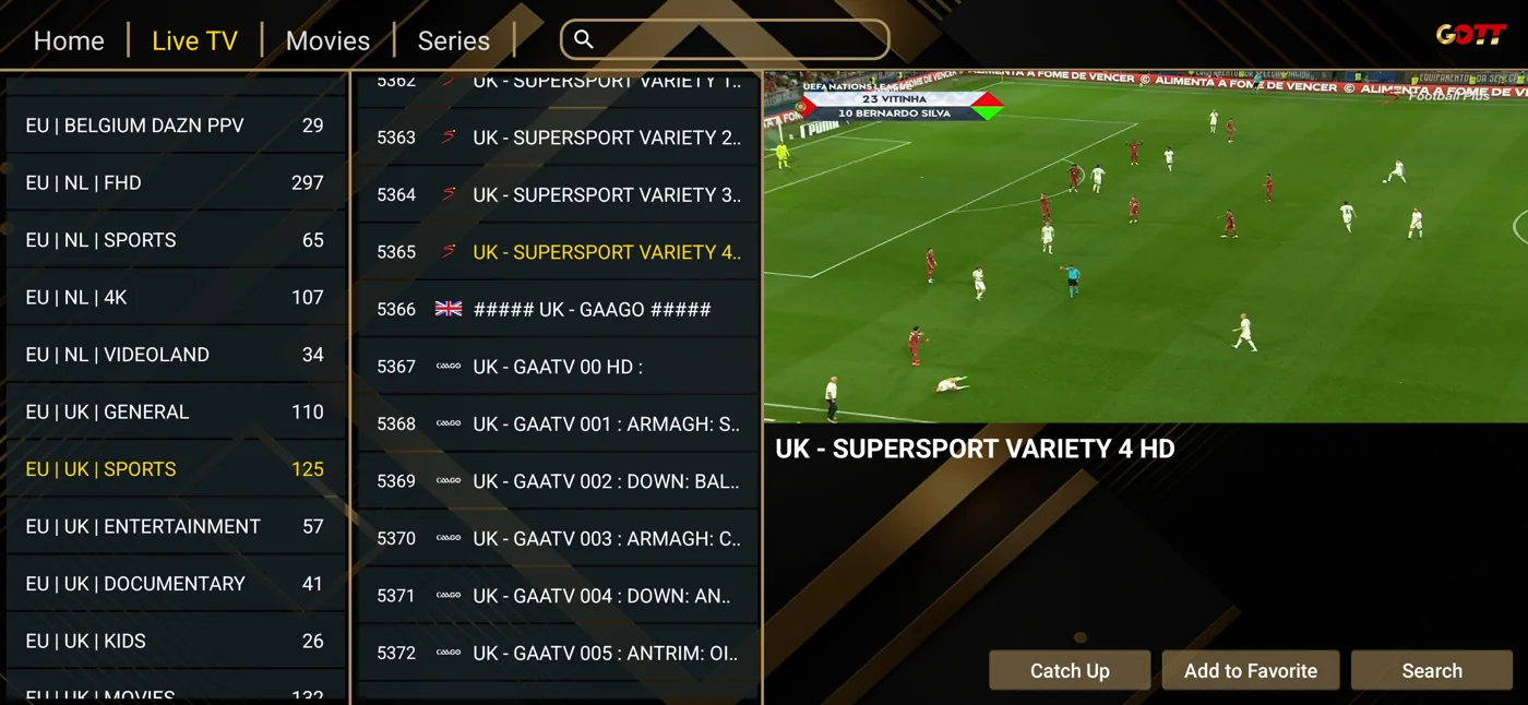 IBOGOLD football programme and live TV navigation