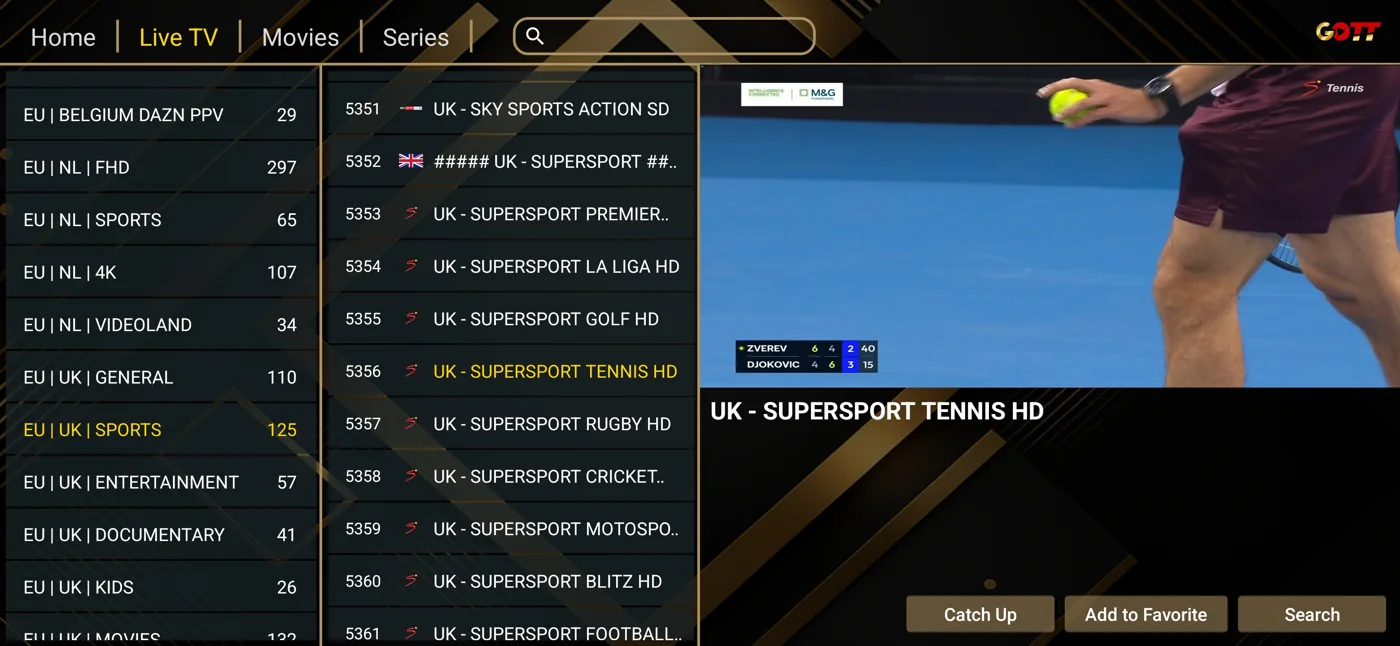 Ibogold programme guide and channel navigation