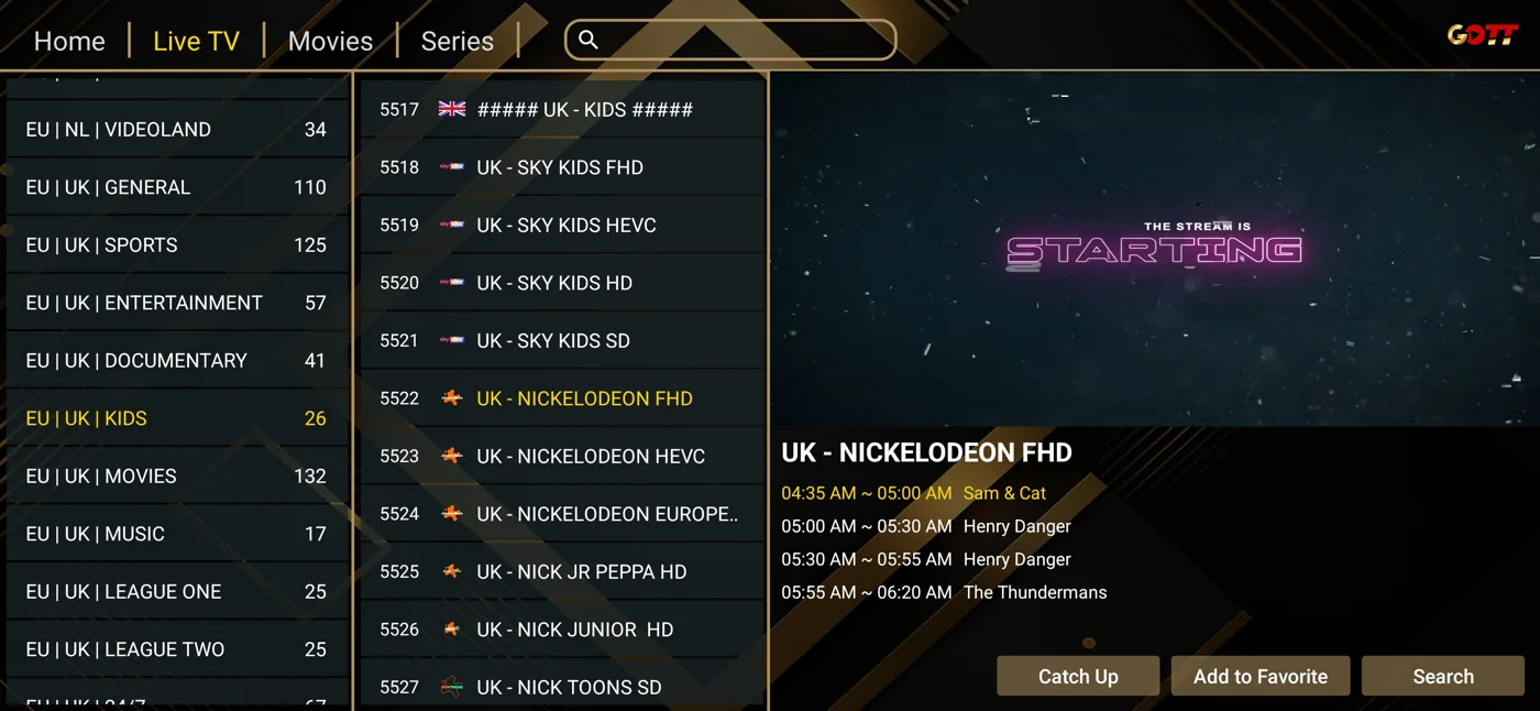 Ibogold programme guide and channel navigation