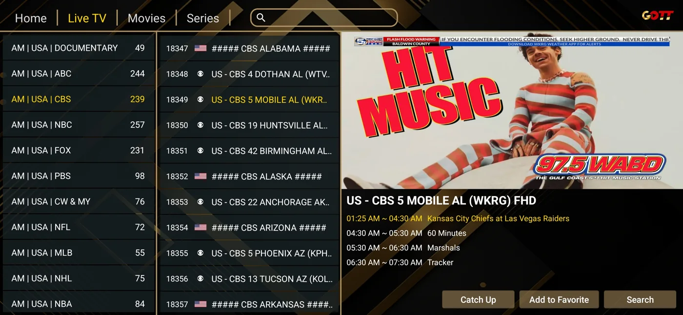 Ibogold programme guide and channel navigation