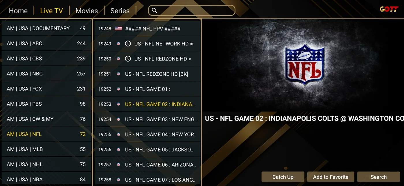 Ibogold programme guide and channel navigation