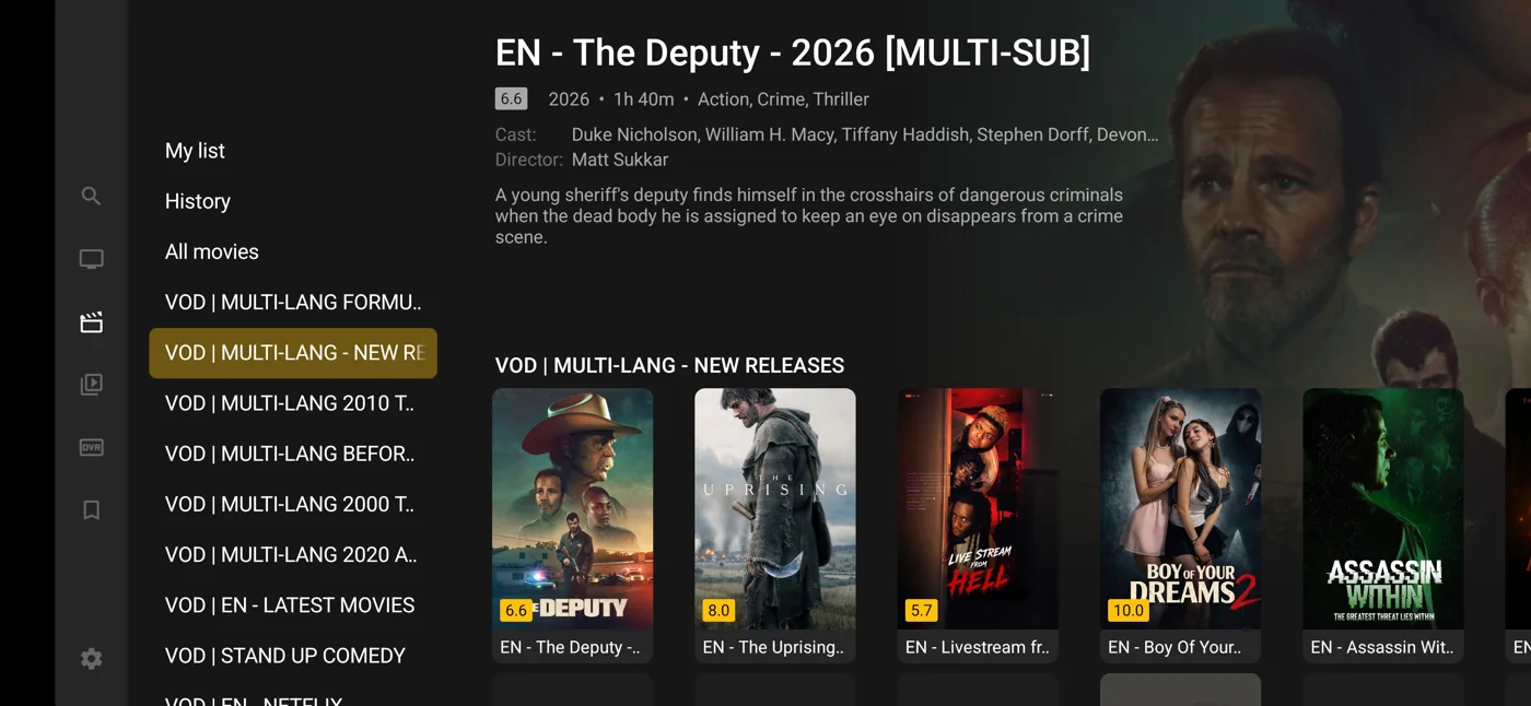 TiviGold movies and series browse screen