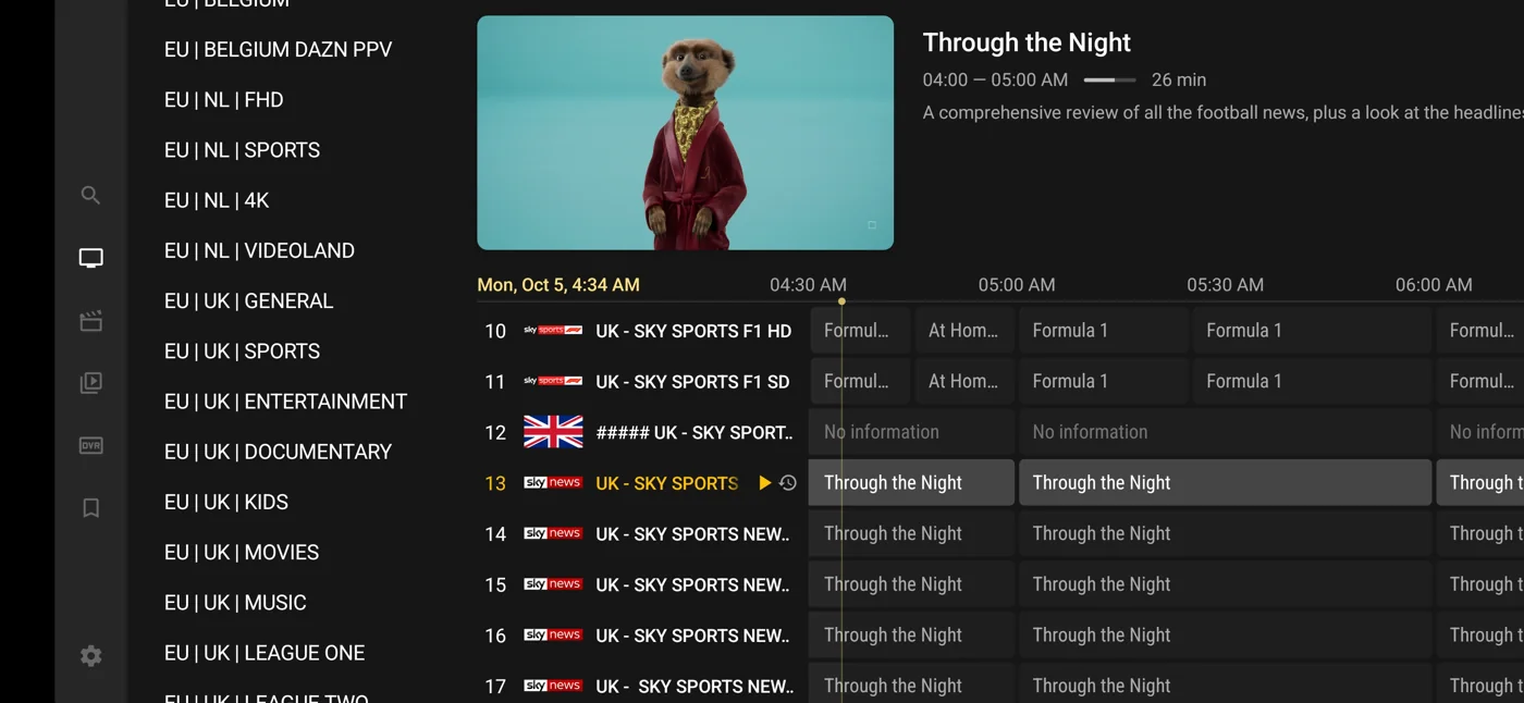 Tivigold programme guide and channel navigation