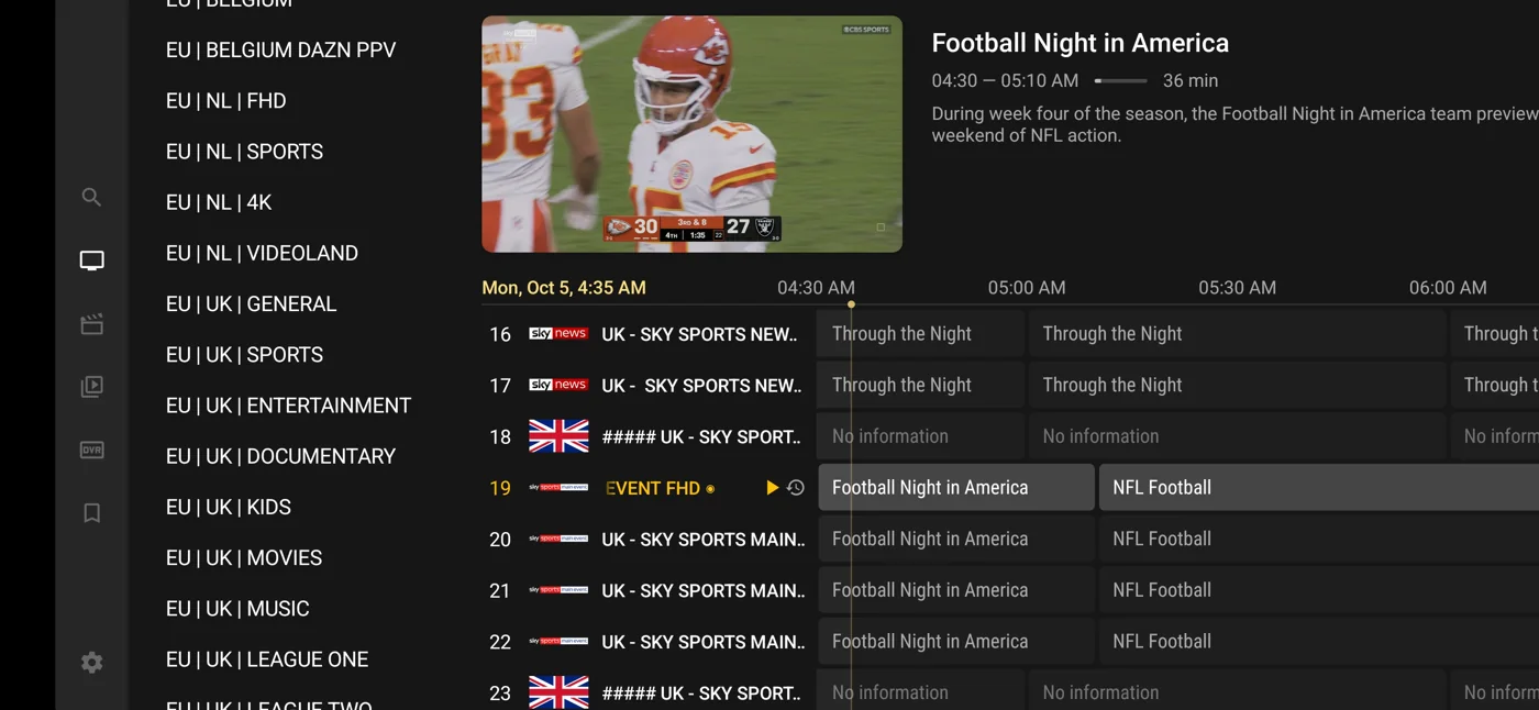 Tivigold programme guide and channel navigation
