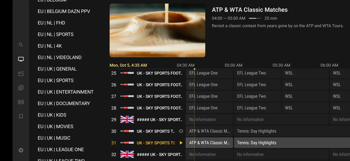 Tivigold programme guide and channel navigation