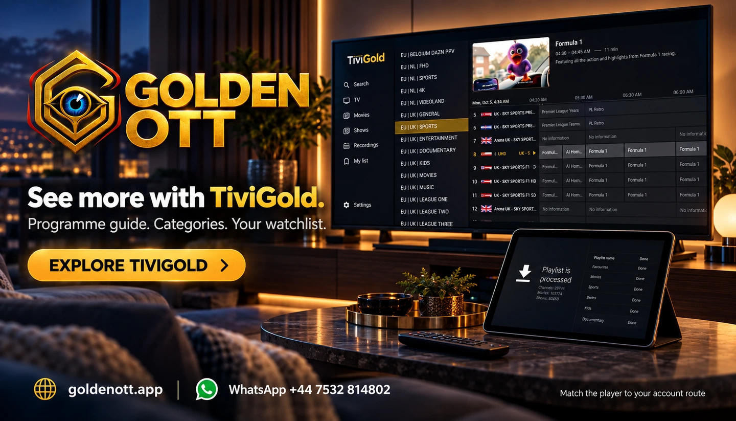 Golden OTT See more with TiviGold card with supplied player or device artwork and setup guidance.