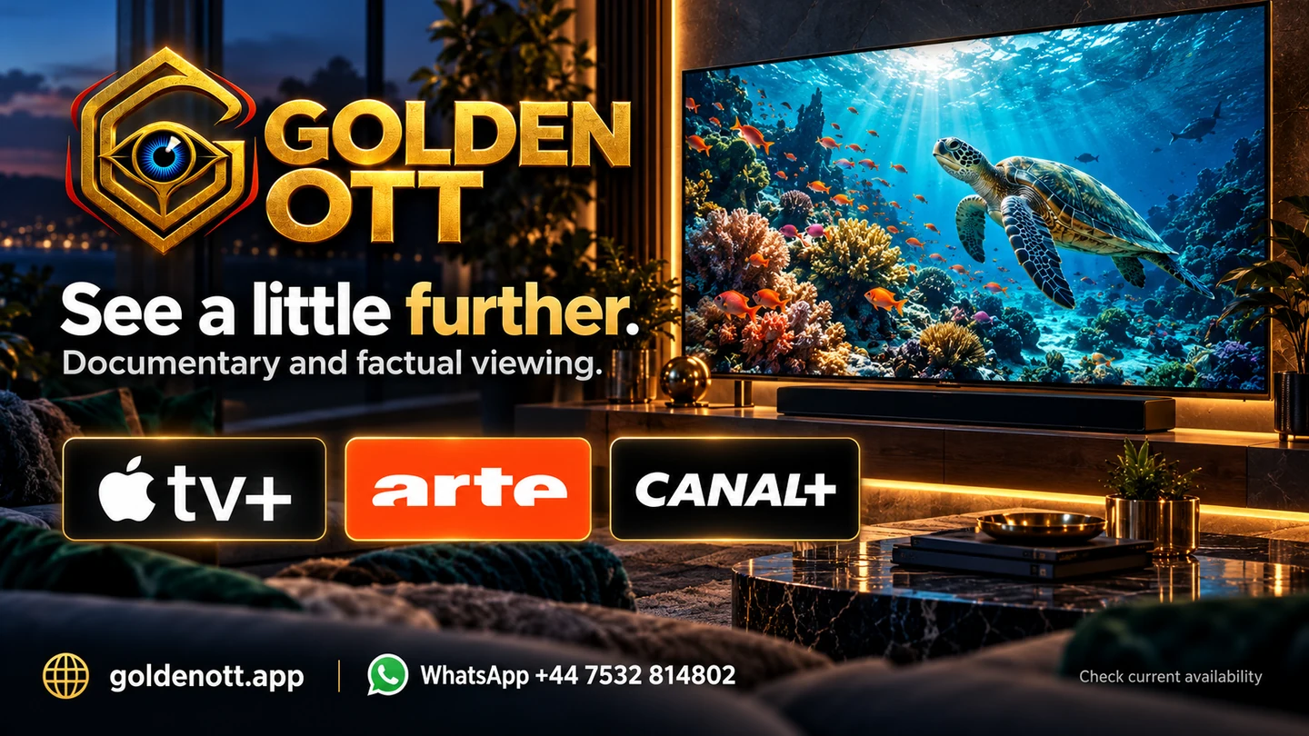 Golden OTT See a little further card with sports or entertainment reference logos and WhatsApp support