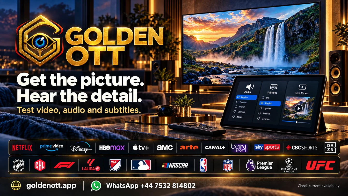 Golden OTT Get the picture. Hear the detail card with sports or entertainment reference logos and WhatsApp support